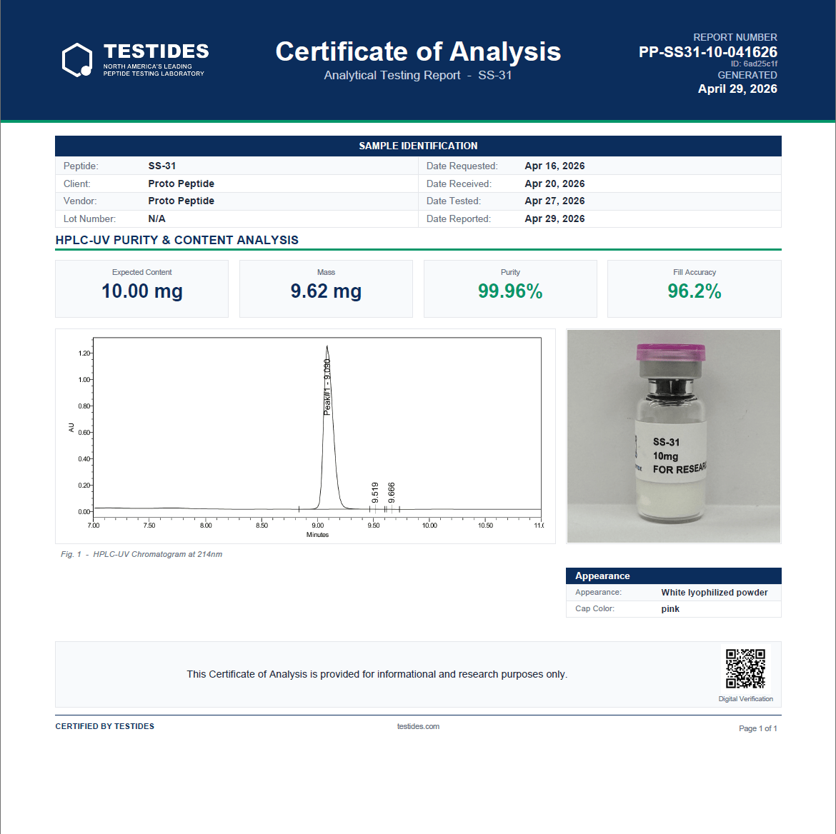 SS - 31 10mg - Proto Peptide