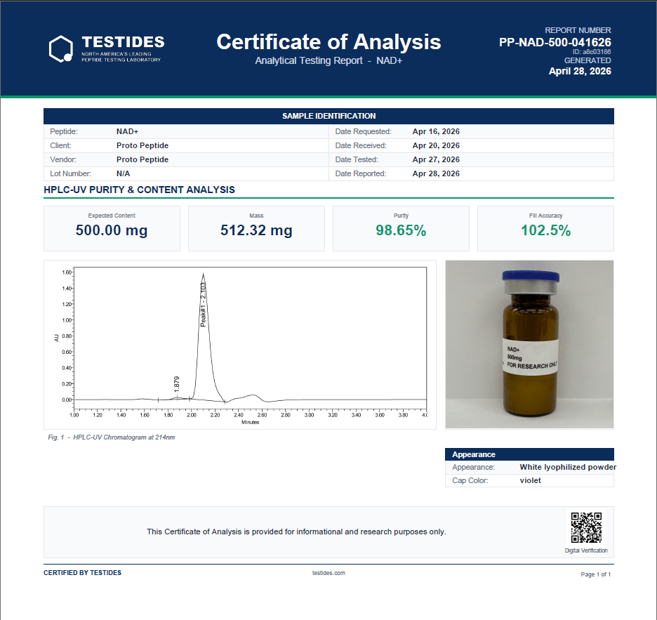 MITOCHONDRIAL OPTIMIZATION STACK: NAD+500mg and MOTS - c 10mg - Proto Peptide