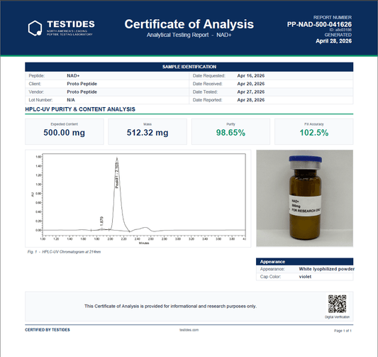 MITOCHONDRIAL OPTIMIZATION STACK: NAD+500mg and MOTS - c 10mg - Proto Peptide